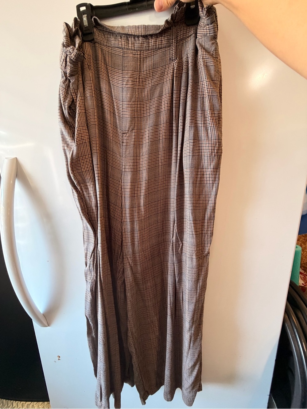 American Eagle Outfitters Plaid High-Waist Wide Leg Pants in Brown